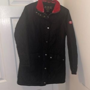 Barbour Black Quilted Jacket with Red Collar